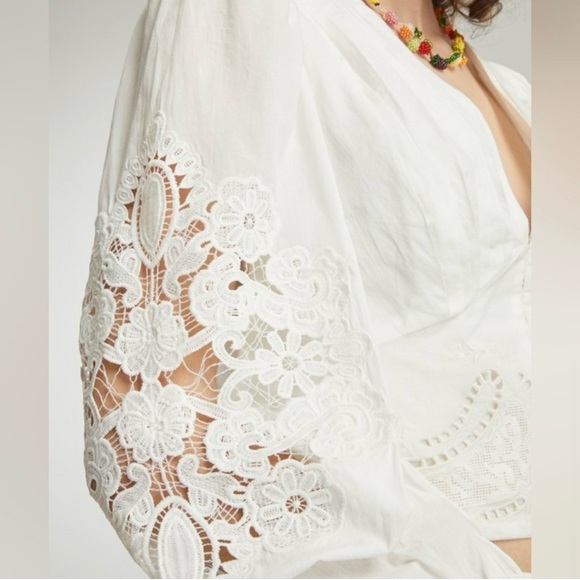 Farm Rio cotton lace paneled  blouse //white - Picture 3 of 8